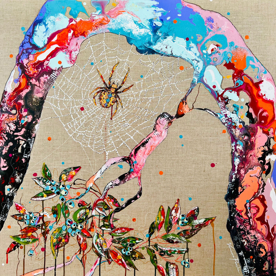 Along Came a Spider Stretched Canvas Print by Vanessa Perske
