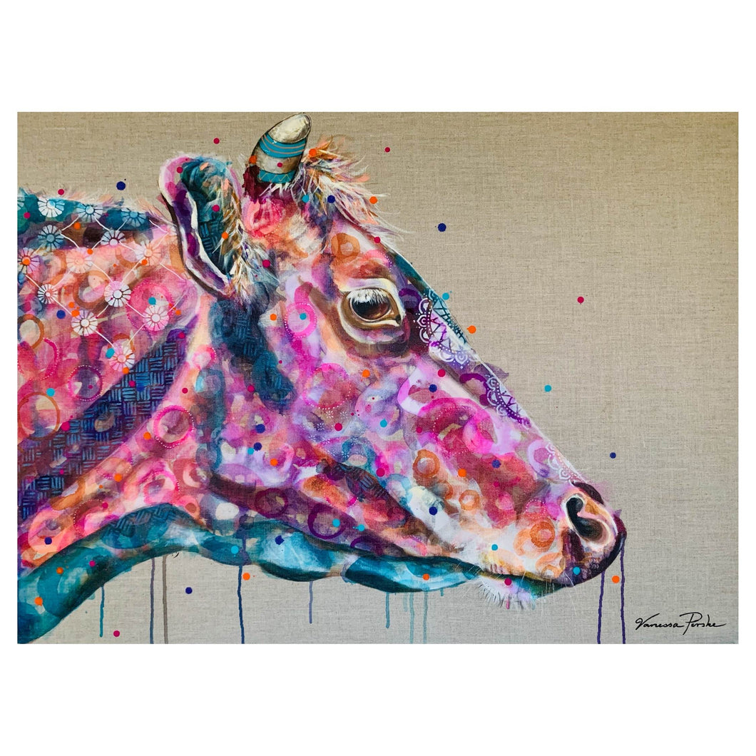 Cow Crush Stretched Canvas Print by Vanessa Perske