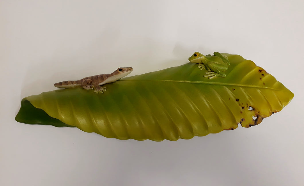 Frog and Gecko Over Leaf
